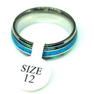 Unisex Tungsten Carbide Lab Opal Ring